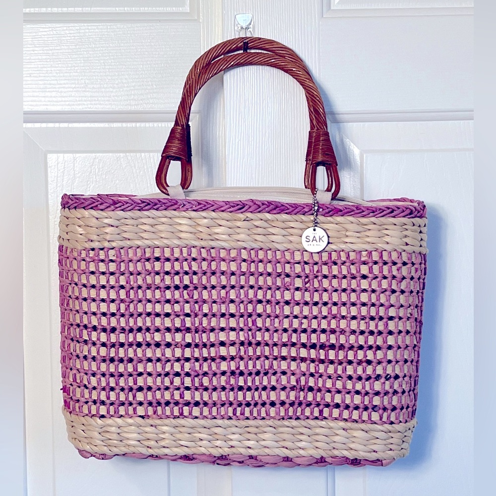 Saks Fifth Avenue Tote, Purple & Tan, Woven